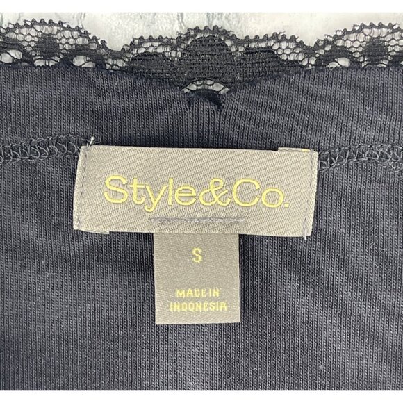 Style & Co. Womens Small Scallop Lace Trim Tank Top Deep Black - Picture 7 of 9